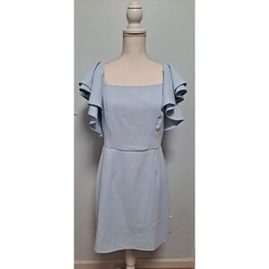 The Pants Store Dress Women's size Medium Flutter Short Sleeve Baby Blue Waffle